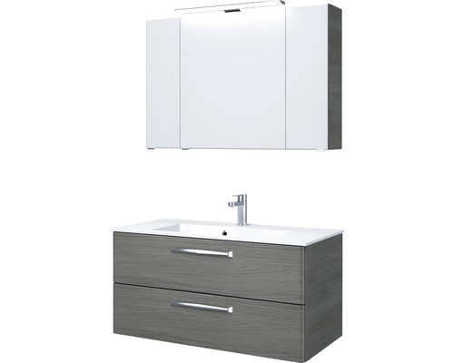 Badezimmermöbel-Set mit Waschtischunterschrank, Waschbecken und Spiegelschrank mit Beleuchtung