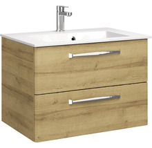 Badmöbel-Set Pelipal Kumba BxHxT 77 x 200 x 50 cm Frontfarbe eiche riviera mit Mineralguss-Waschtisch weiß 99.77012147