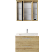 Badmöbel-Set Pelipal Kumba BxHxT 77 x 200 x 50 cm Frontfarbe eiche riviera mit Mineralguss-Waschtisch weiß 99.77012147