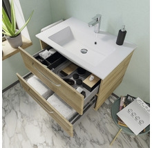 Badmöbel-Set Pelipal Kumba BxHxT 77 x 200 x 50 cm Frontfarbe eiche riviera mit Mineralguss-Waschtisch weiß 99.77012147
