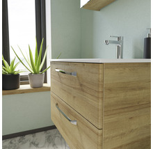 Badmöbel-Set Pelipal Kumba BxHxT 77 x 200 x 50 cm Frontfarbe eiche riviera mit Mineralguss-Waschtisch weiß 99.77012147