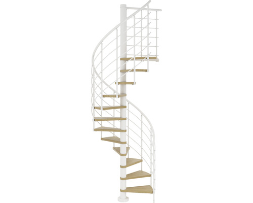 Pertura Spindeltreppe Koralia Eiche Leimholz Ø 140 cm Weiß 13 Stufen 14 Steigungen