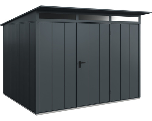 Abri de jardin métallique avec toit monopente et double porte
