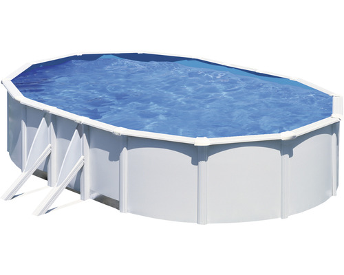 Ensemble de piscine hors sol à paroi en acier Gre ovale 610x375x120 cm avec épurateur à cartouche, skimmer et échelle blanc