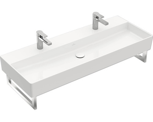 Villeroy & Boch Doppelwaschtisch Memento 2.0 120 x 47 cm weiß glänzend 4A22C401 Doppelwaschtisch mit zwei Armaturen und Metallgestell