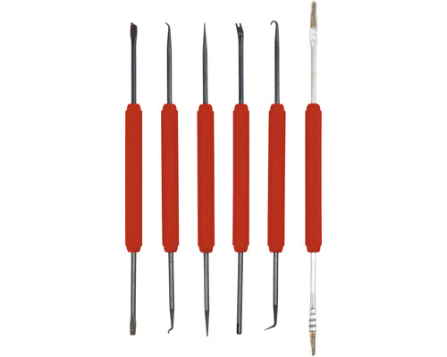 Ensemble de six outils de nettoyage et d''ébavurage avec poignées