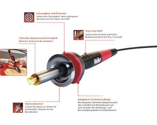 Weller Brandmalkolben mit Stay-Cool-Griff und integrierter Sicherheitsablage