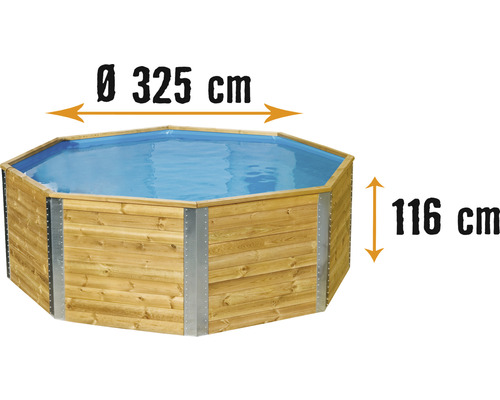Ensemble de piscine hors sol en bois Weka 593 octogonale 310x310x116 cm avec épurateur à cartouche & échelle