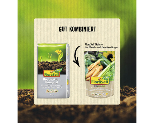 FloraSelf Compost activateur de sol et FloraSelf Nature Engrais pour potagers surélevés et légumes
