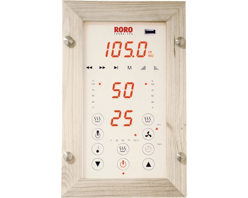 Steuergerät für Sauna mit Digitalanzeige und verschiedenen Bedienelementen