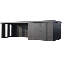 Gartenhaus Classico 3030 inkl. Lounge 4530 links mit Seitendach, Rück- und Seitenwand inkl. Fenster 782 x 318 cm granitgrau