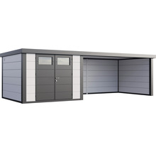 Gartenhaus Classico 3330 inkl. Lounge 4530 rechts mit Seitendach, Rück- und Seitenwand 812 x 318 cm weiß