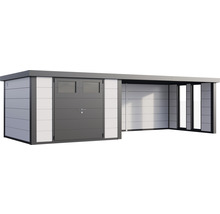 Gartenhaus Classico 3330 inkl. Lounge 4530 rechts mit Seitendach, Rück- und Seitenwand inkl. Fenster 812 x 318 cm weiß