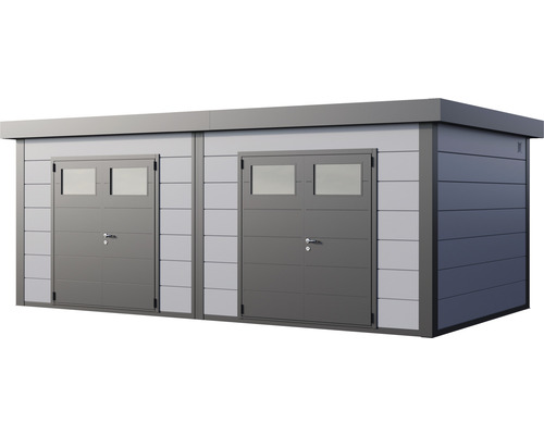 Garage double en métal avec deux portes et fenêtres