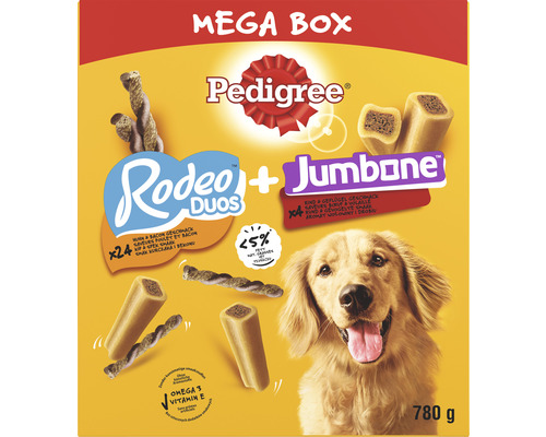 Snack pour chien Pedigree Rodeo et os géant 780 g Pedigree méga-boîte avec Rodeo Duos et Jumbone snacks pour chiens
