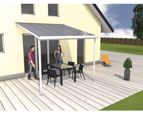 Toiture pour terrasse gutta construction modulaire plaques alvéolaires transparent 306 x 306 cm blanc
