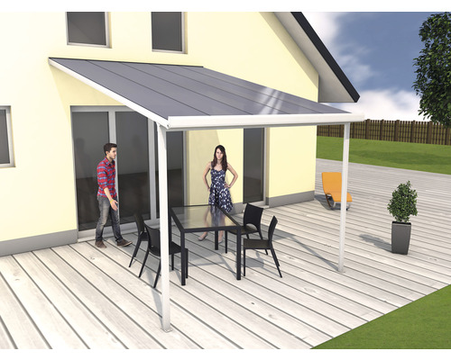 Terrassenüberdachung gutta Bausatz Doppelstegplatten transparent 306 x 406 cm weiß