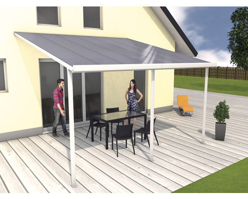 Terrassenüberdachung gutta Bausatz Doppelstegplatten transparent 426 x 406 cm weiß