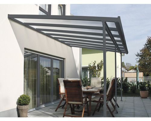 Toiture pour terrasse gutta construction modulaire plaques alvéolaires transparent 546 x 306 cm anthracite