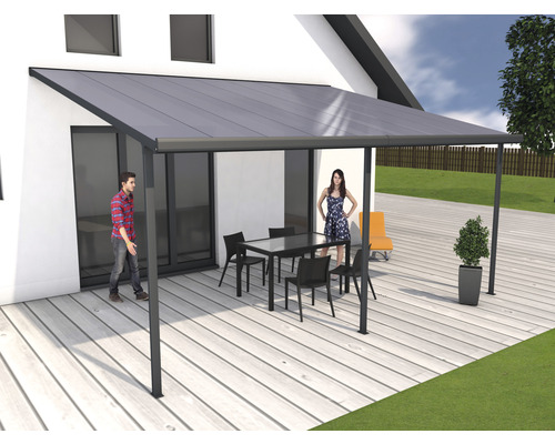 Toiture pour terrasse gutta construction modulaire plaques alvéolaires transparent 546 x 406 cm anthracite