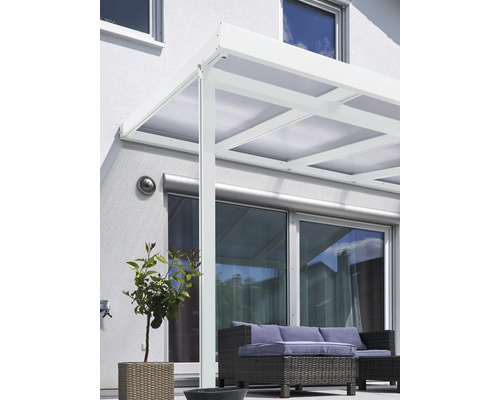 Toiture pour terrasse gutta Premium polycarbonate transparent 309 x 306 cm blanc