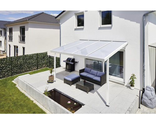 Toiture pour terrasse gutta Premium polycarbonate opale 410,2 x 306 cm blanc