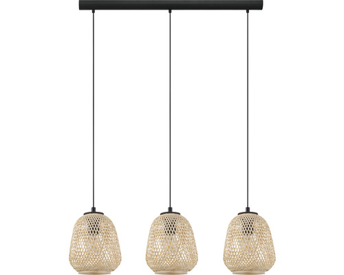 Hängelampe mit drei Lampenschirmen aus Rattan