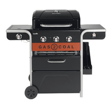 Barbecue à gaz et à charbon de bois avec surfaces de rangement et roulettes