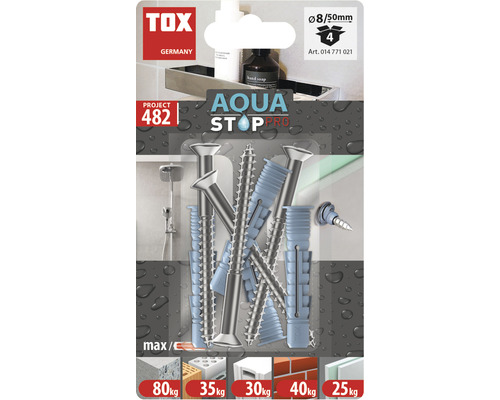 TOX Aqua Stop Pro chevilles et vis, taille 8/50 mm, 4 pièces