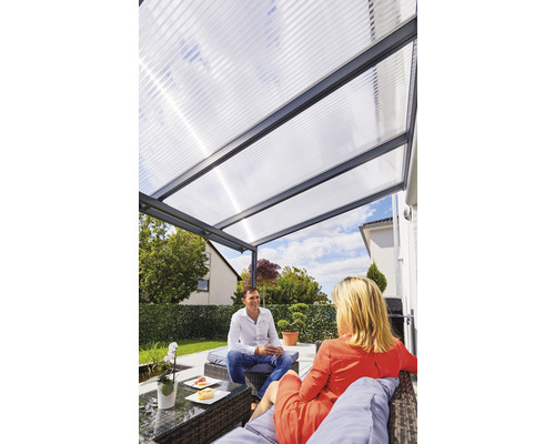 Toiture pour terrasse gutta Premium polycarbonate transparent 510 x 306 cm anthracite