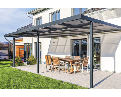 Toiture pour terrasse gutta Premium polycarbonate bronze 611 x 306 cm anthracite