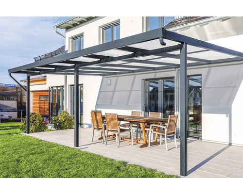 Toiture pour terrasse gutta Premium polycarbonate opale 611 x 306 cm anthracite