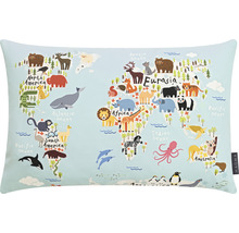 Coussin avec carte du monde et motifs d''animaux