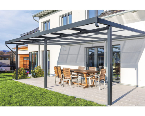 Toiture pour terrasse gutta Premium acrylique Klima blue 611 x 306 cm anthracite