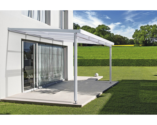 Toiture pour terrasse gutta Premium polycarbonate transparent 410,2 x 406 cm blanc