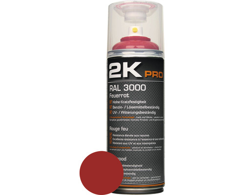 Peinture aérosol 2K PRO brillant RAL 3000 rouge feu 400 ml