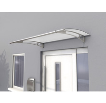 Haustürvordach aus Metall und Kunststoff montiert über einer Haustür.