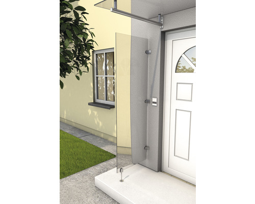 Auvent en verre avec support en acier inoxydable à l''entrée de la maison