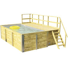Ensemble de piscine hors sol en bois Weka 595 rectangulaire 490x315x201 cm avec skimmer, intissé de protection du sol, système de filtration, sable de filtration bleu-thumb-0