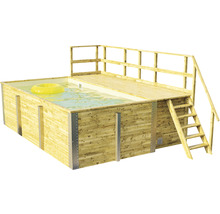 Ensemble de piscine hors sol en bois Weka 595 rectangulaire 490x315x201 cm avec intissé de protection du sol, système de filtration, sable de filtration, revêtement intérieur sable-thumb-0