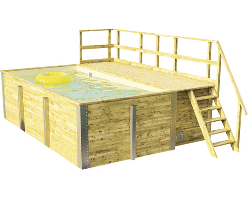 Ensemble de piscine hors sol en bois Weka 595 rectangulaire 490x315x201 cm avec intissé de protection du sol, système de filtration, sable de filtration, revêtement intérieur sable