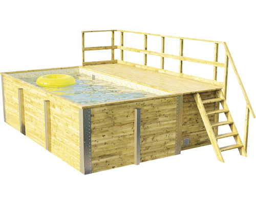 Ensemble de piscine hors sol en bois Weka 595 rectangulaire 490x315x201 cm avec intissé de protection du sol, système de filtration, sable de filtration, revêtement intérieur sable/blanc-0