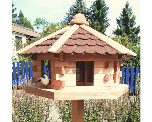 Abri-mangeoire pour oiseaux promadino Knusperhäuschen avec silo de nourriture 59 x 50 cm marron