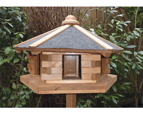 Abri-mangeoire pour oiseaux promadino avec silo de nourriture intégré 59 x 50 cm marron