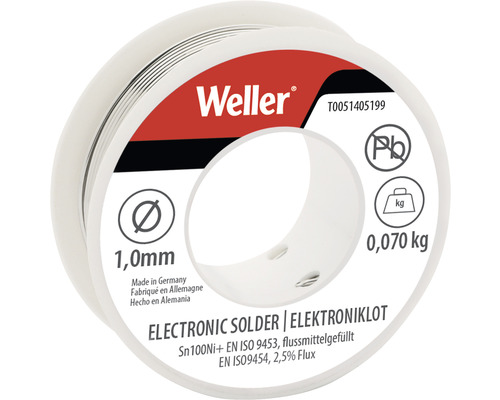 Métal d'apport pour soudure électronique Weller T0051405199, Sn100Ni100+, 1mm 70g Bobine de soudure électronique Weller de 1,0 mm de diamètre