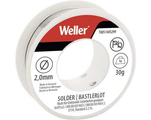 Fil à souder Weller T0051405299, 30g, Ø 2mm, sans plomb Sn100Ni+, EN ISO 9453, 9454 Bobine de soudure Weller avec un diamètre de 2,0 mm et un poids de 30 grammes