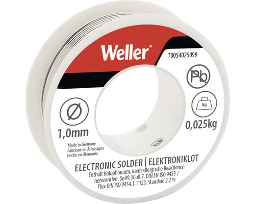 Métal d'apport pour soudure électronique Weller T0054025099N EL99/1, sans plomb, 25 g, Ø 1, 0 mm