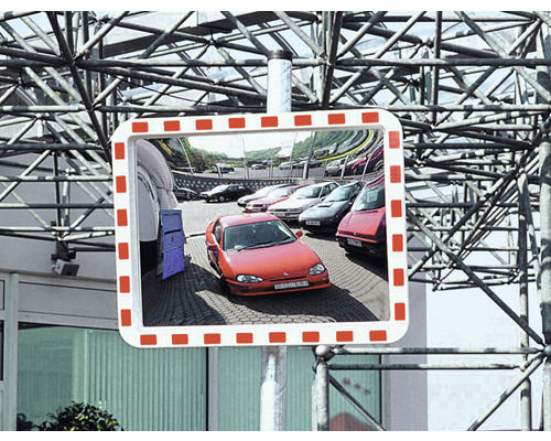 Miroir routier VS 2 en verre acrylique avec cadre rouge-blanc rectangulaire 60 x 80 cm