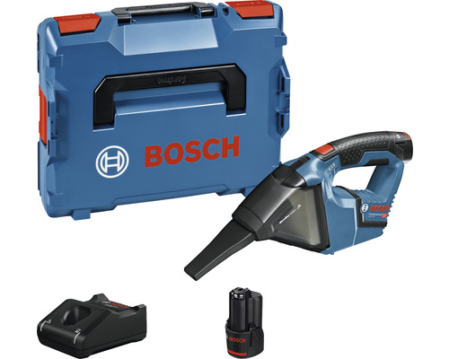 Aspirateur sans fil Bosch Professional GAS 12V, avec 2 batteries (3.0 Ah), chargeur et L-BOXX Ensemble aspirateur à main sans fil Bosch avec batterie, chargeur et coffret