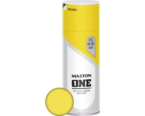 Laque à pulvériser ONE Maston satin jaune colza 400 ml Maston One peinture aérosol, jaune vif, RAL 1021, satiné